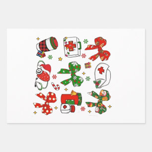 Kokette boog verpleegster kerst verpleging vrolijk inpakpapier vel