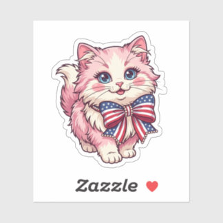 Kokette kat met patriottisch lint 4 juli sticker