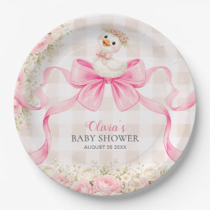 Kokette Kleine Gans Roze Strik Meisje Baby Shower Papieren Bordje