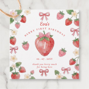 Kokette Roze Strik Aardbei Eerste Verjaardag Bedankjes Labels