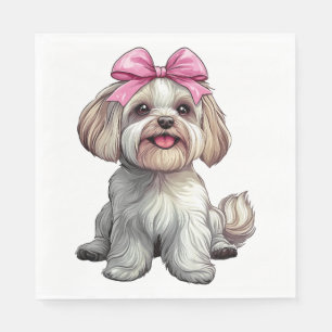 Kokette strik Havanese hond moeder meisje roze Servet