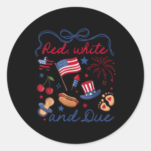 Kokette strik rood wit en uitgerekend 4 juli Zwang Ronde Sticker