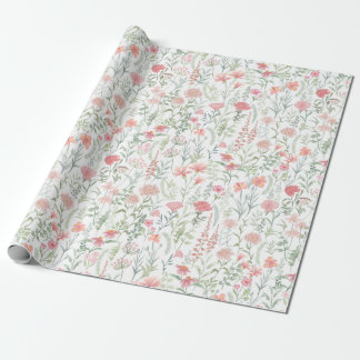 Kokette vrouwelijke roze wilde bloemenweide cadeaupapier