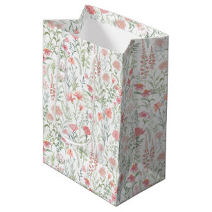 Kokette vrouwelijke roze wilde bloemenweide medium cadeauzakje