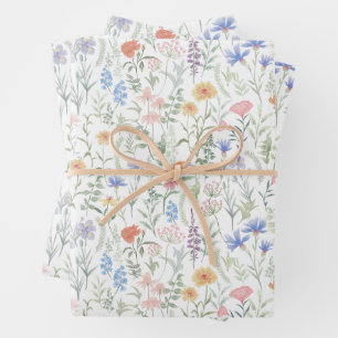 Kokette vrouwelijke wilde bloemenweide inpakpapier vel