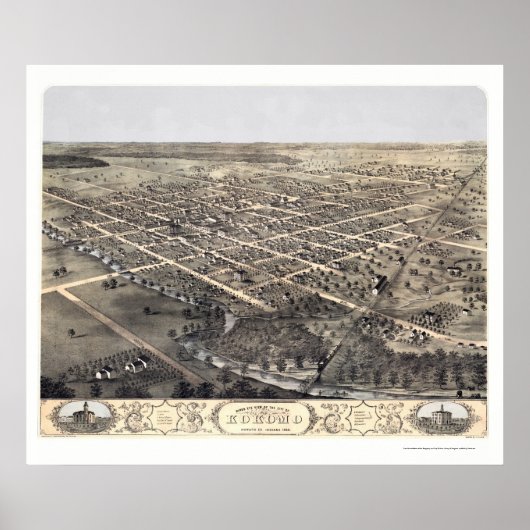 Kokomo, IN Panorama Map - 1868 Poster (Voorkant)