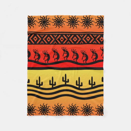 Kokopelli Aztec Tribal Desert Zuidwest Design Fleece Deken (Voorkant)
