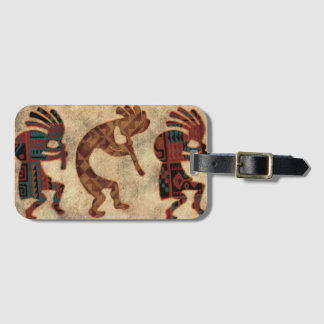 Kokopelli dansers woestijnkleuren bagagelabel