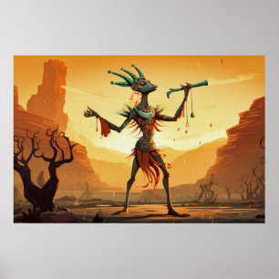 Kokopelli danst op de canyon verdieping poster