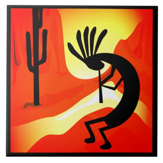 Kokopelli Desert Sunset 6" Tegeltje (Voorkant)