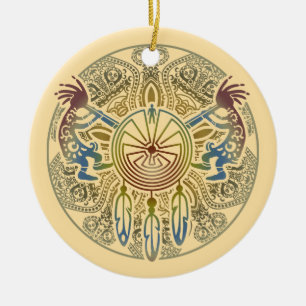 Kokopelli Duo - Man in het doolhof - Dreamcatcher Keramisch Ornament