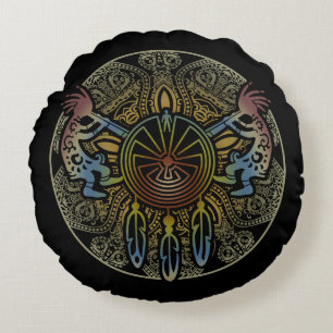 Kokopelli Duo - Man in het doolhof - Dreamcatcher Rond Kussen