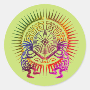 Kokopelli Duo - Man in het doolhof - Sun 1a Ronde Sticker