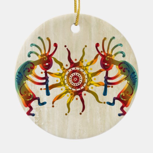 KOKOPELLI DUO SUN en uw ideeën Keramisch Ornament (Voorkant)