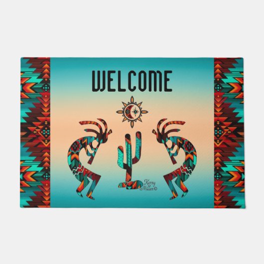 Kokopelli en cactus deurmat (Voorkant)