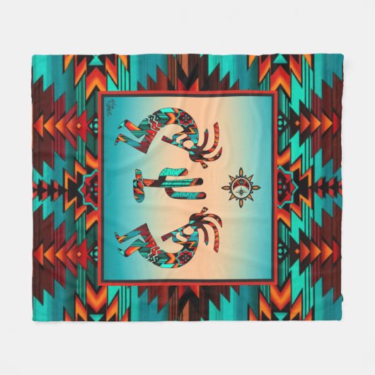Kokopelli en cactus fleece deken (Voorkant (Horizontaal))