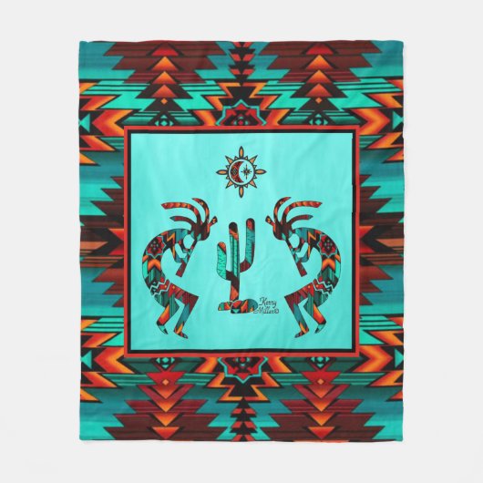 Kokopelli en cactus fleece deken (Voorkant)