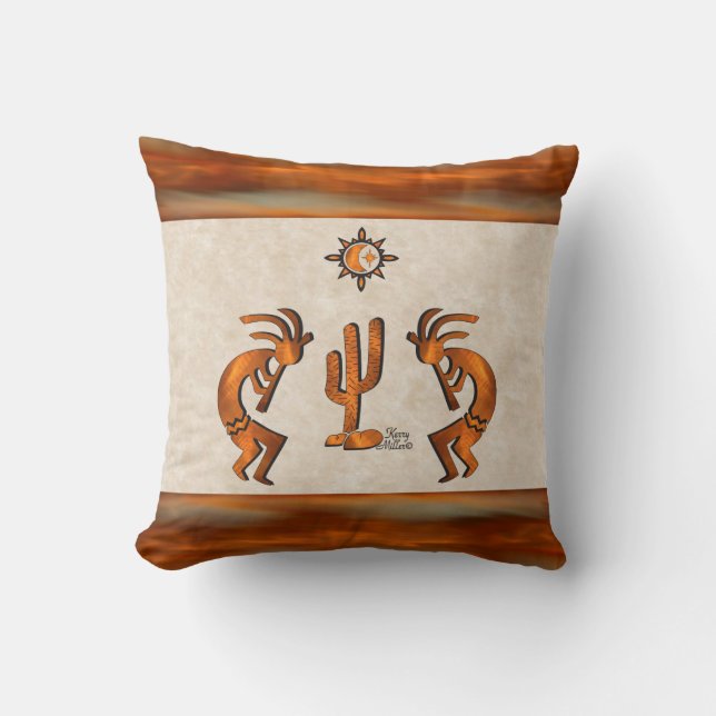 Kokopelli en cactus kussen (Voorkant)