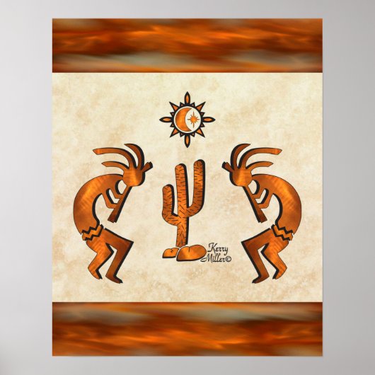 Kokopelli en cactus poster (Voorkant)