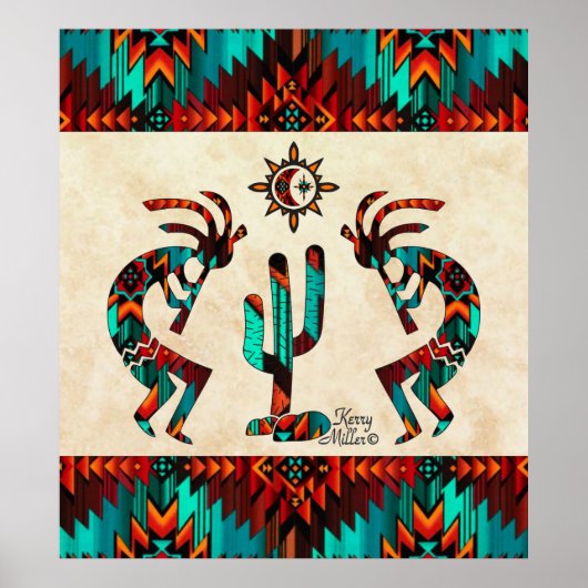 Kokopelli en cactus poster (Voorkant)