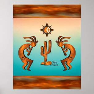 Kokopelli en cactus poster