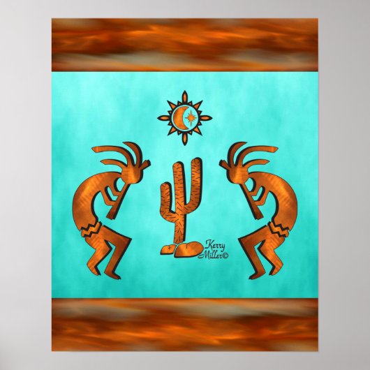 Kokopelli en cactus poster (Voorkant)