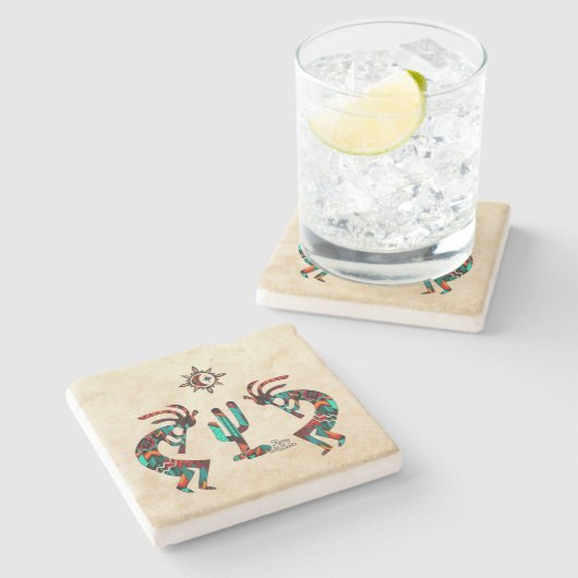 Kokopelli en cactus stenen onderzetter (Zijkant)