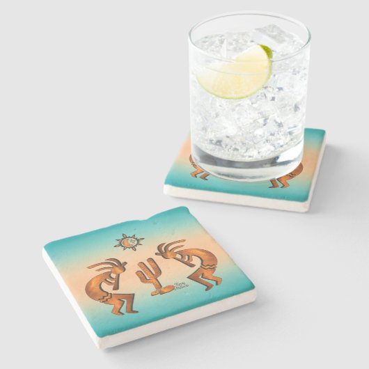 Kokopelli en cactus stenen onderzetter (Zijkant)