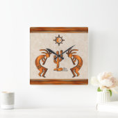 Kokopelli en cactus vierkante klok (Huis)