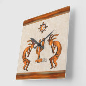 Kokopelli en cactus vierkante klok (Hoek)