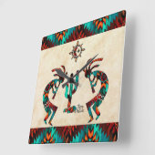 Kokopelli en cactus vierkante klok (Hoek)