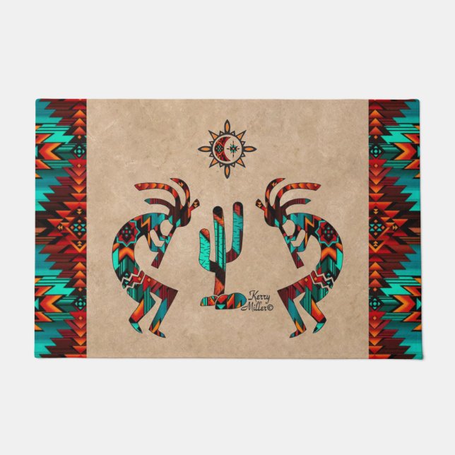 Kokopelli en cactus welkom deurmat (Voorkant)