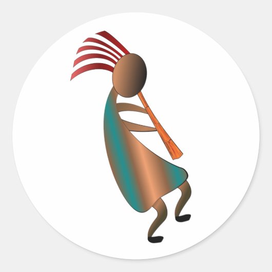 Kokopelli Flute Player Ronde Sticker (Voorkant)