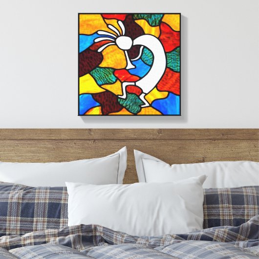 Kokopelli Glas in lood Canvas Print (Insitu (Slaapkamer))