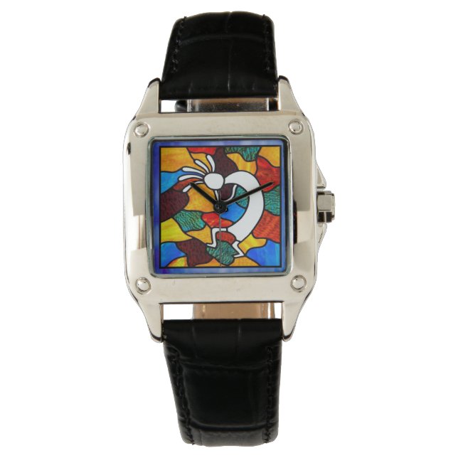 Kokopelli Glas in lood Horloge (Voorkant)