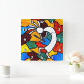 Kokopelli Glas in lood Vierkante Klok (Huis)