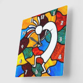 Kokopelli Glas in lood Vierkante Klok (Hoek)