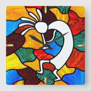 Kokopelli Glas in lood Vierkante Klok