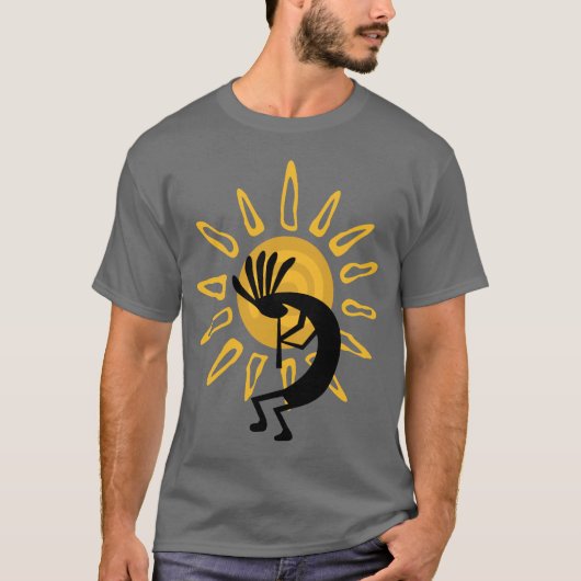 Kokopelli Gold Mannen Basic Grey Tshirt (Voorkant)