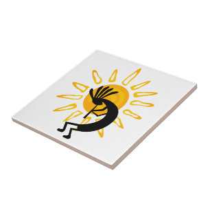 Kokopelli Gold Sun Ceramic Tile Tegeltje