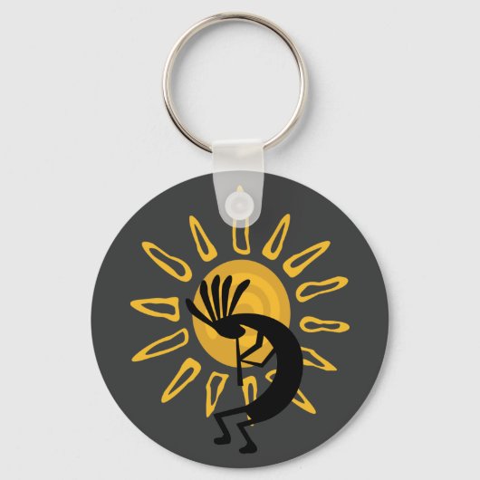 Kokopelli Gold Sun Southwest Sleutelhanger (Voorkant)