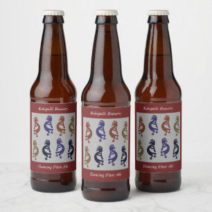 Kokopelli Group of Flute Plays Figures Beer Bott Bier Etiket