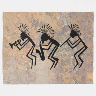 Kokopelli Horn en Flute Player Petroglyph Fleece Deken
