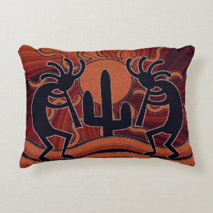 Kokopelli in Sunset met Cactus Southwest Design Decoratief Kussen