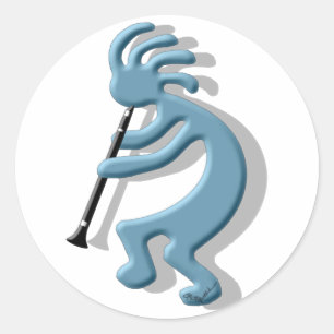 Kokopelli klarinet ronde sticker