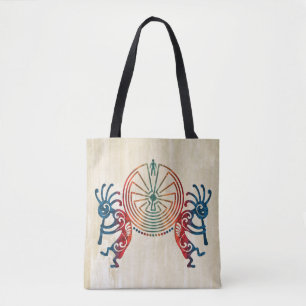 KOKOPELLI / MAN IN DE MAZE gekleurd + uw ideeën Tote Bag