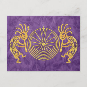 KOKOPELLI / MAN IN DE MAZE Gold + uw ideeën Briefkaart