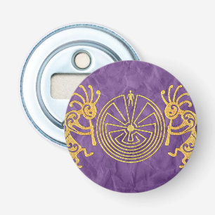 KOKOPELLI / MAN IN DE MAZE Gold + uw ideeën Button Flesopener