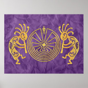KOKOPELLI / MAN IN DE MAZE Gold + uw ideeën Poster