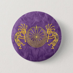 KOKOPELLI / MAN IN DE MAZE Gold + uw ideeën Ronde Button 5,7 Cm